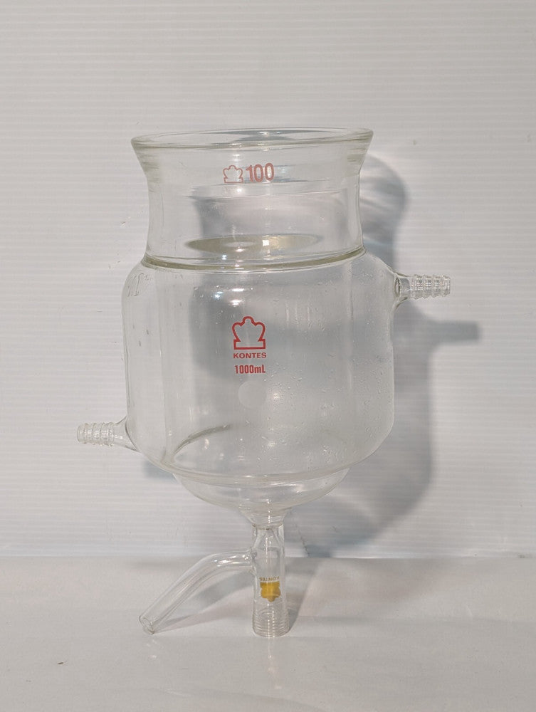 Kontes 1000mL Benchtop Indented Jacketed Cylindrical Reaction Vessel