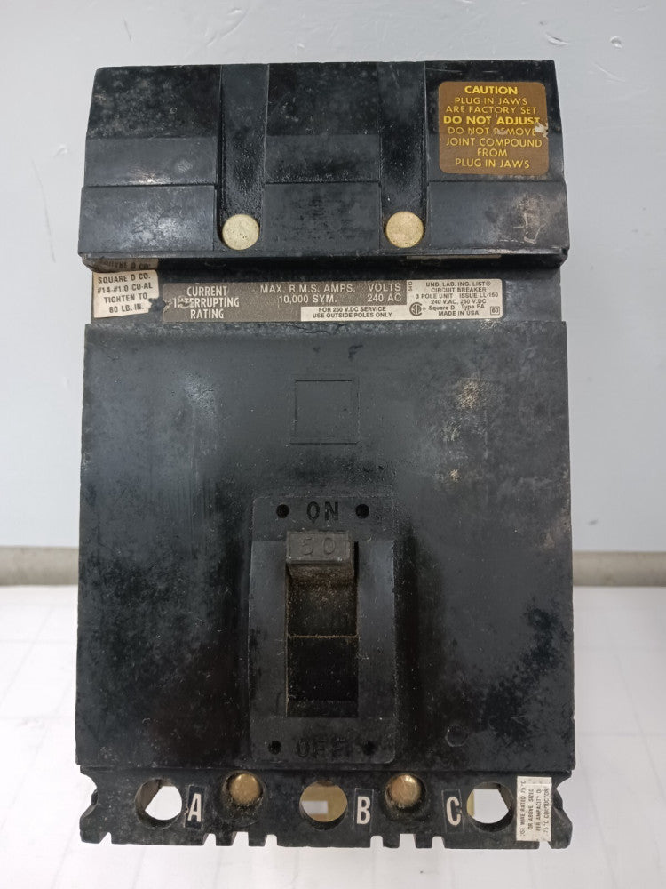 SQUARE D 50 AMP CIRCUIT BREAKER 3 POLE 240 VAC FA32050