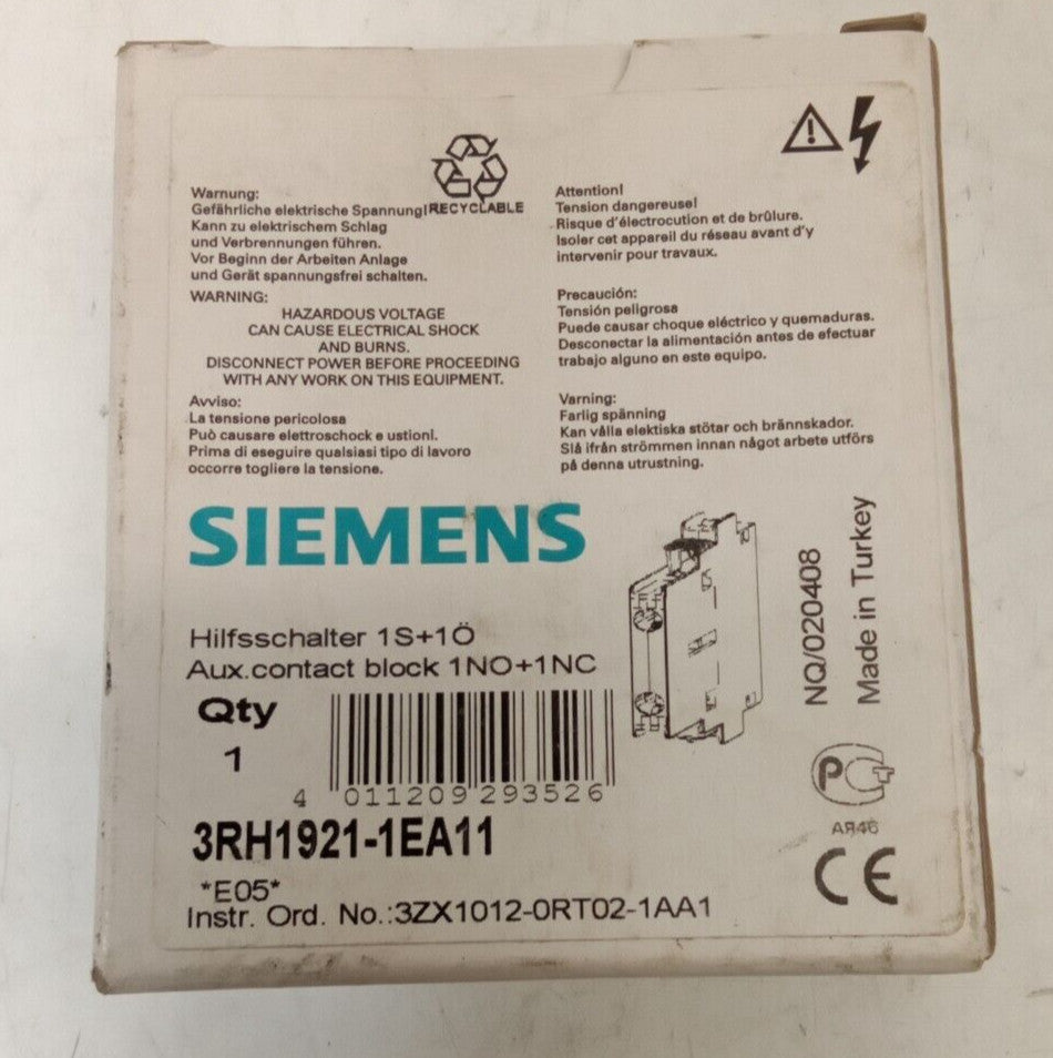 Siemens 3RH1921-1EA11 Aux. Switch Block
