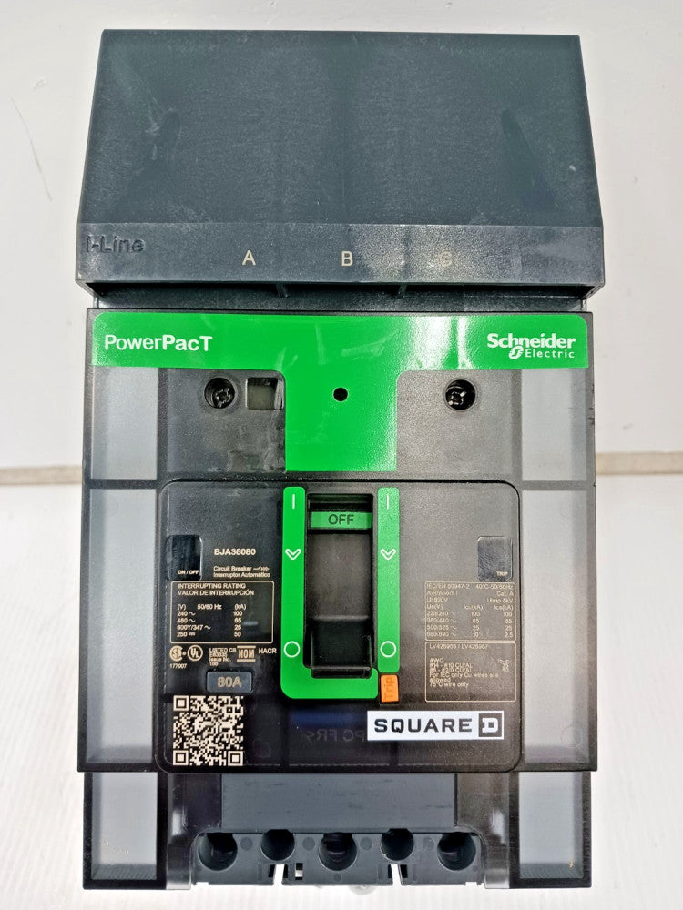 NTO Square D PowerPacT 80 Amp I-Line Circuit Breaker 3 Pole 600Y/347 V BJA36080