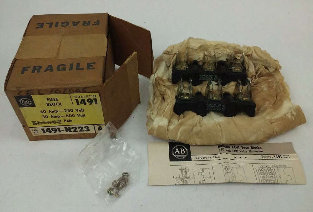 ALLEN BRADLEY 1491-N223 SER. A, FUSE BLOCK, 60A-250V, 30A- 600V, 3P, NEW OTHER