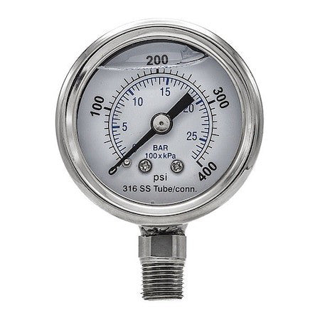 Pic Gauges Pro-301L-158I-01 Industrial Pressure Gauge, 0 To 400 Psi, 1 1/2 In
