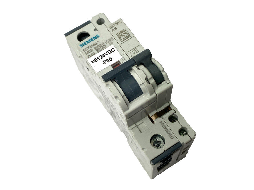Siemens 5SY4140-7 Miniature Circuit Breaker C40 1-Pole 40A w/ 5ST3010 Aux Switch