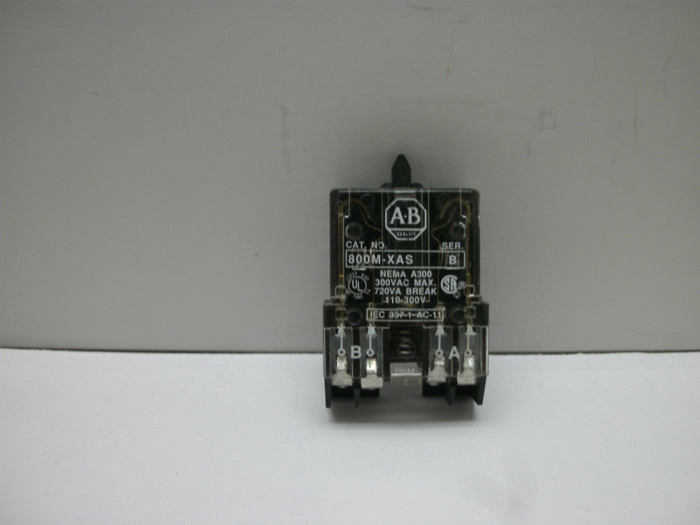 ALLEN BRADLEY 800M-XAS SER B CONTACT BLOCK 1NO/1NC 110-300V 300VAC 720VA BREAK