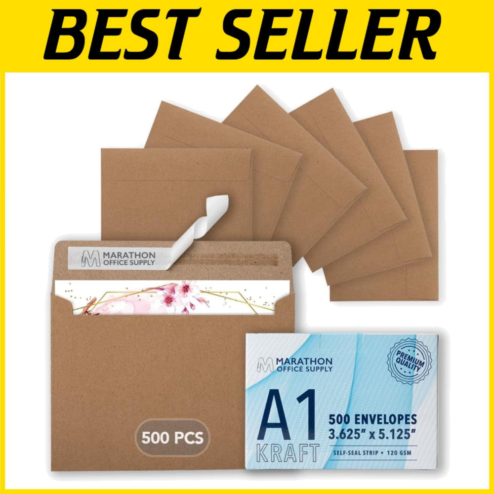 Heavyweight Kraft Self-Seal Envelopes 3.6 x 5.1 Inch - 100 Count for Invitations