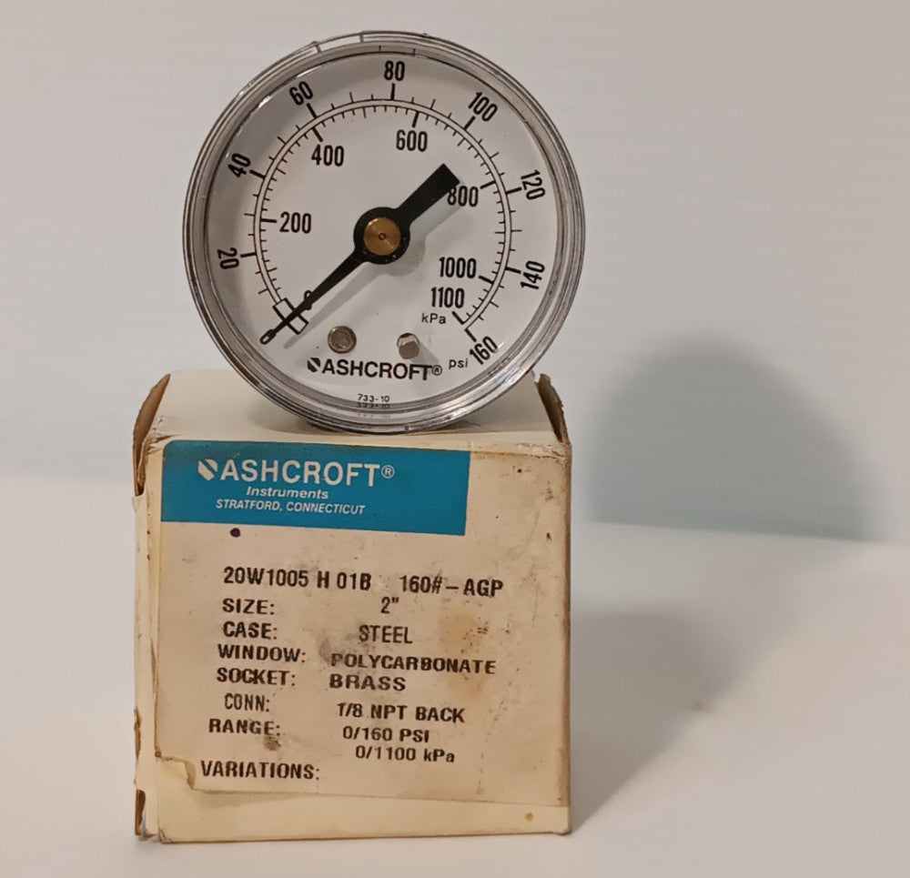 Ashcroft 20W1005H01B 2" Steel Pressure Gauge Polycarbonate with Brass Socket