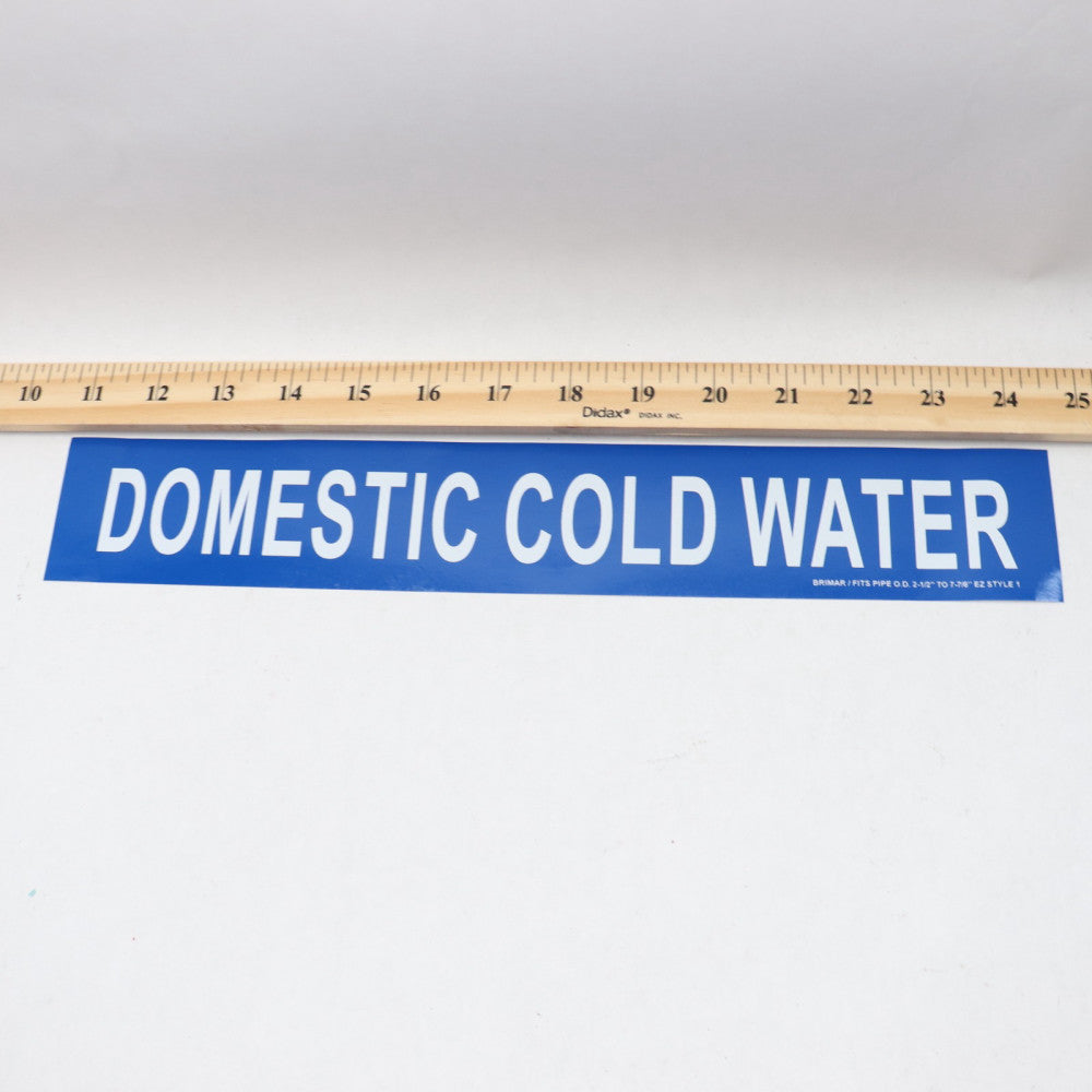Brimar Pipe Marker Domestic Cold Water Label Vinyl White On Blue Color
