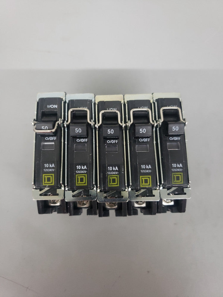 Lot of 5 New Take Out! SQD QO150 1P 50A 120/240V Circuit Breaker w Clip White#