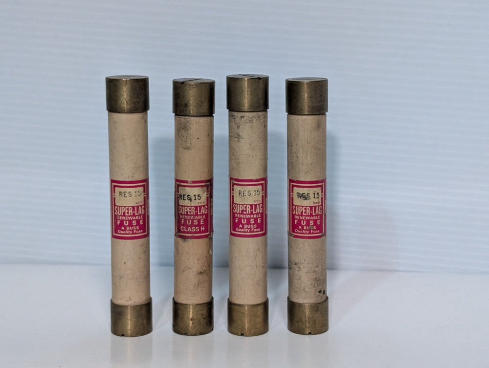 Lot of 4 Bussmann RES15 Super Lag 600 Volt, 1-30A, Fuses, 5" length, As Shown