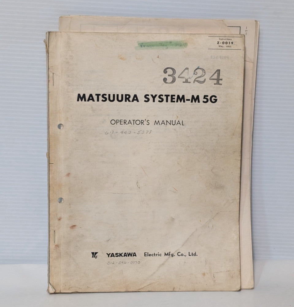 Yaskawa Z-0019 Operator's Instructions Manual for Matsuura System-M5G, Hard Copy