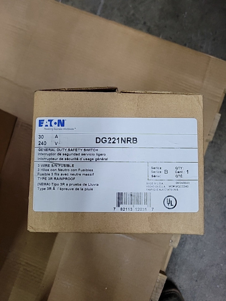 NEW EATON DG221NRB 30 Amp General Duty Safety Switch, 2P 240 VAC, Disconnect