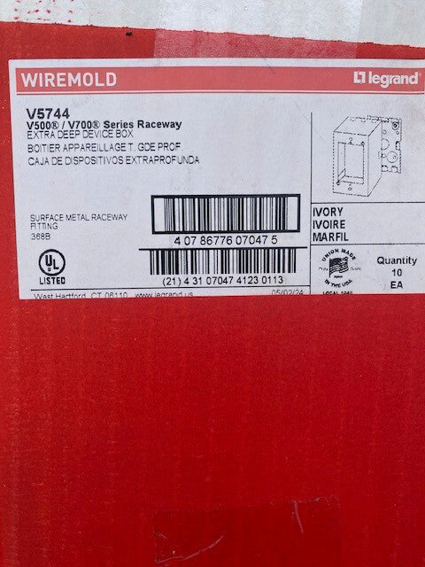 (5 Pack) Wiremold Legrand V5744S Deep Receptacle Device Box Ivory