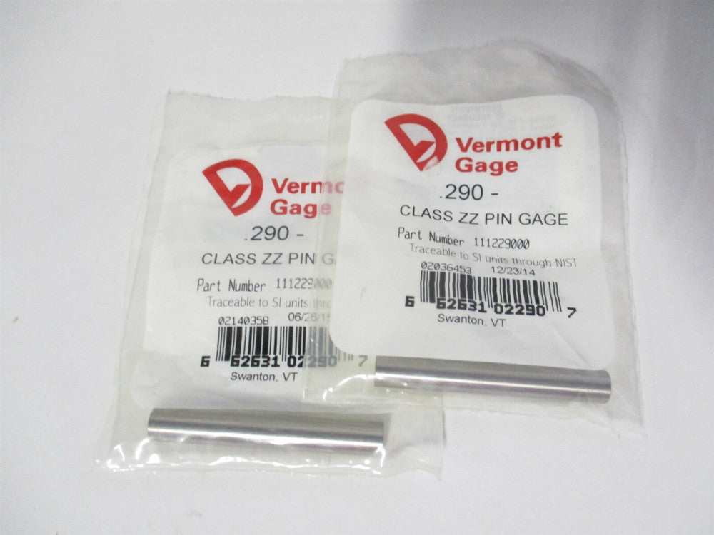 Vermont Gage (111229000) 0.29" Diam Class ZZ Minus Plug & Pin Gage - Lot of 2