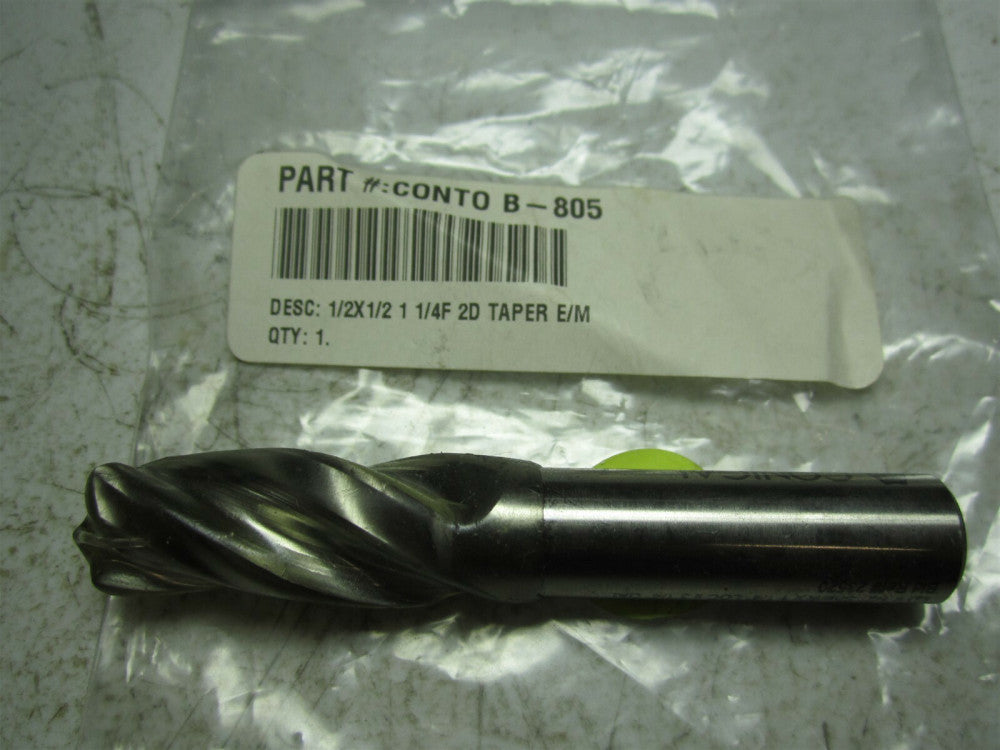 Conical (B-805) 1/2 x 1/2 x 1-1/4 x 3-1/4 HSS 3 Flute Tapered End Mill