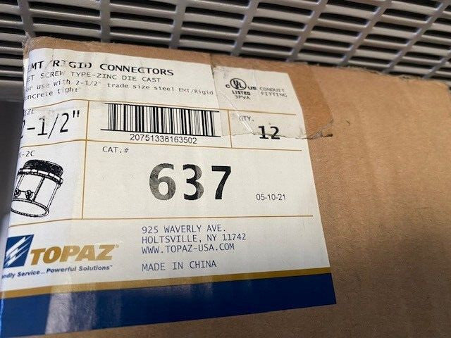 (12 Pack) TOPAZ 637 2-1/2" Zinc Set-Screw EMT/Rigid Connector (NEW)