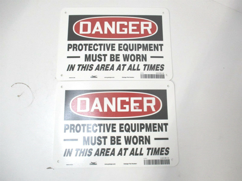 (466R34) 7" x 10" Danger Protective Equipment Must Be Worn Sign - Lot of 2