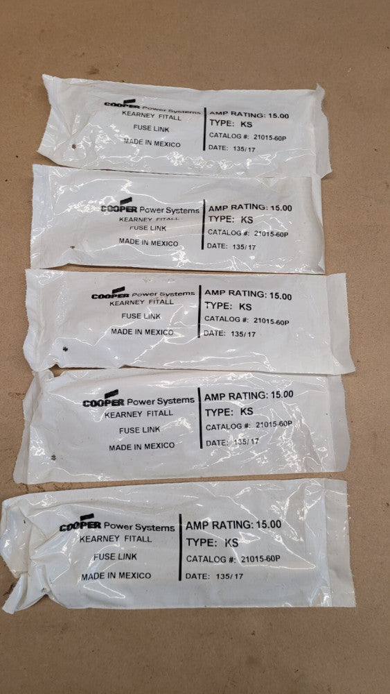 Lot of 5 Cooper 21015-60P Fuse Links 15.00 Amp Rating