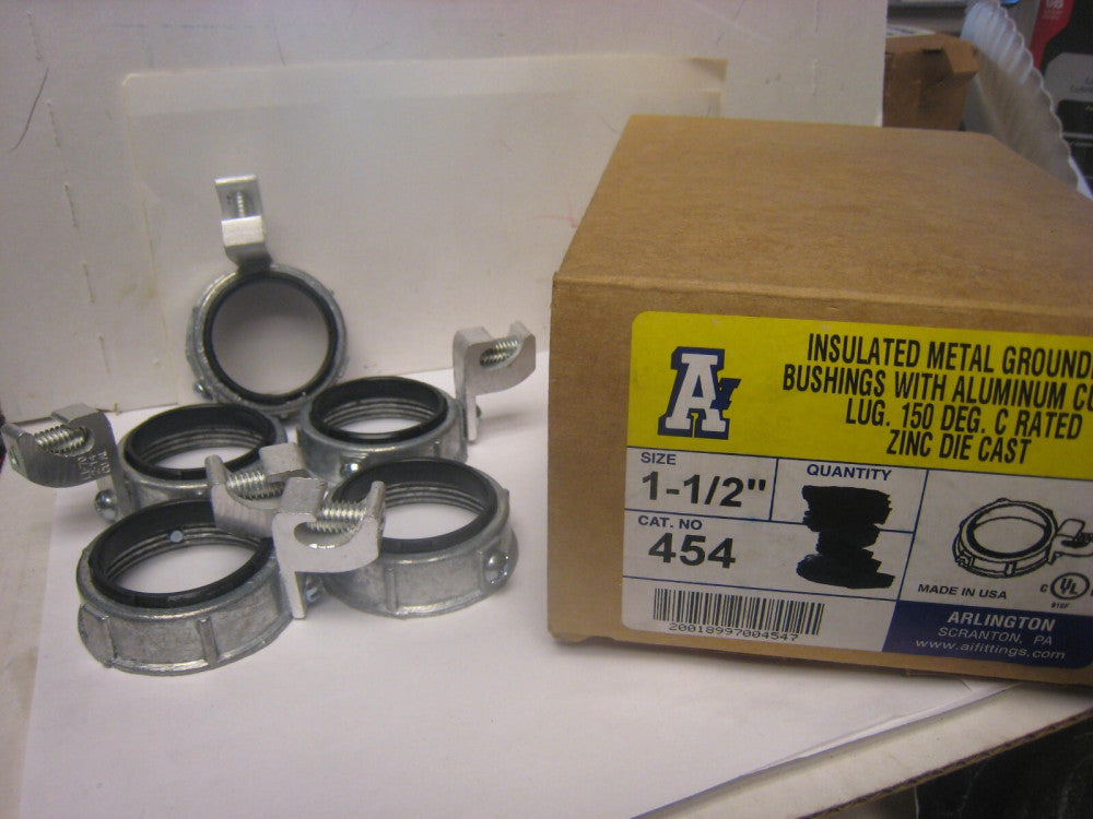 5 Arlington 454, 1-1/2", Die-Cast, Insulated, Grounding Bushing, 5 pcs USA