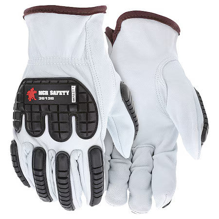 Mcr Safety 36136Xl Leather Drivers Gloves, Shirred Slip-On, White / White, Xl,