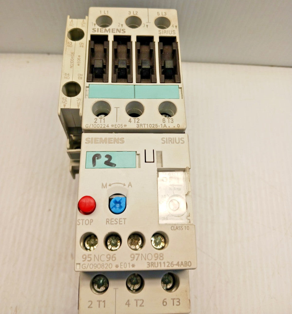 Siemens 10 HP Contactor 3RT1025-1A with Overload Relay 3RU1126-4AB0 11-16.0 Amp
