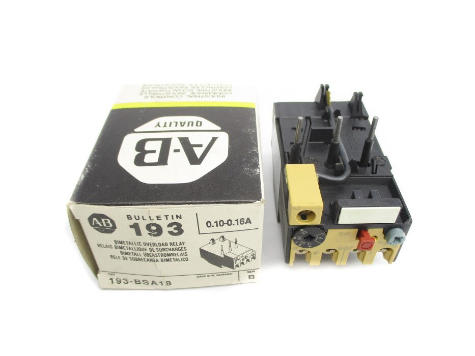ALLEN BRADLEY 193-BSA18 SER. B 0.10-0.16A (BK/YL) NSMP