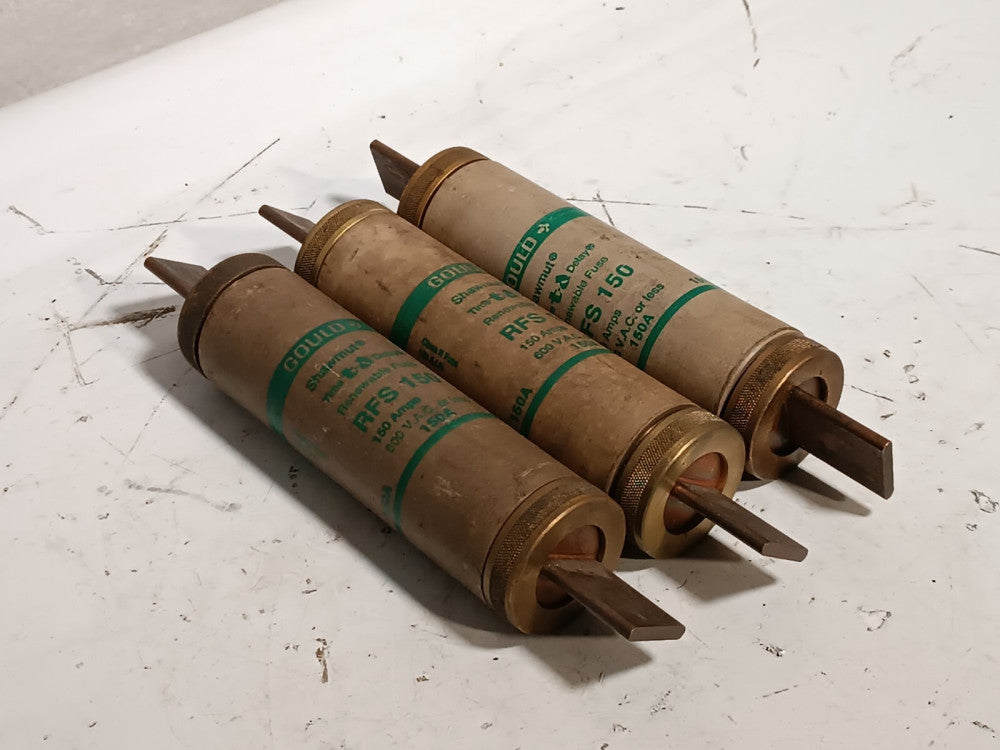 Lot of 3 Gould Shawmut RFS150 Time Delay Renewable Fuse, 150-Amp, 600vac