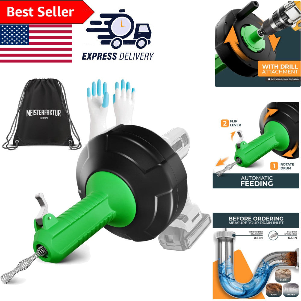 25 FT Auto Feed Drain Snake - Effortless Clog Removal for DIY Enthusiasts