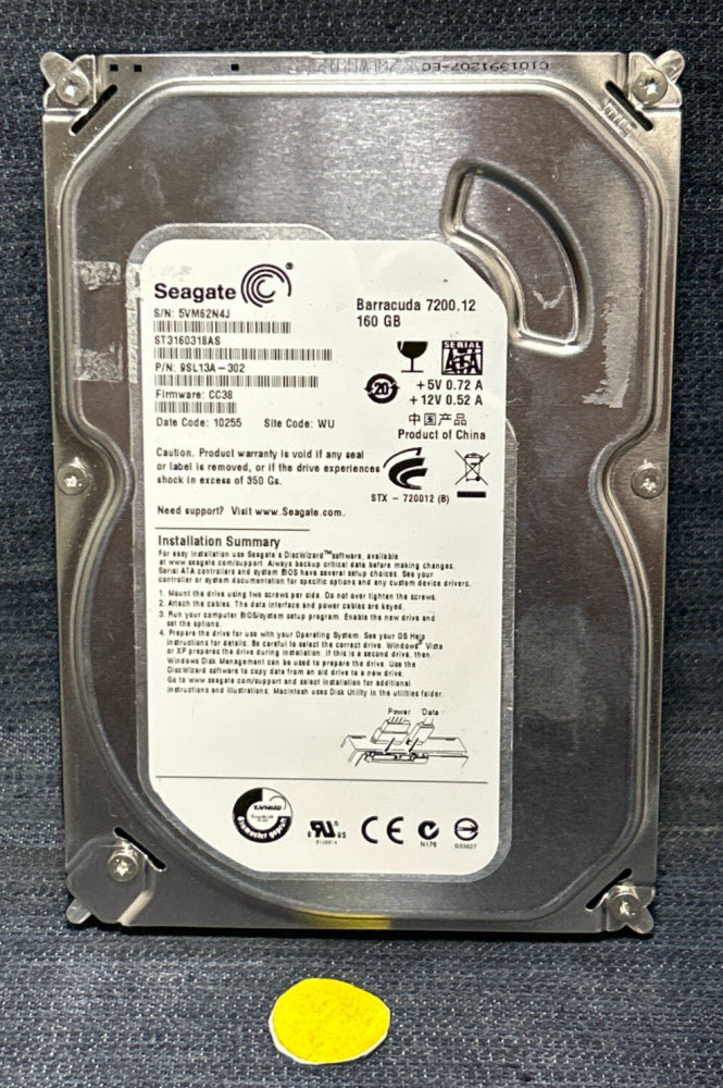 SEAGATE HARD DRIVE 9SL13A-302 160GB +5V 0.72A +12V 0.52A