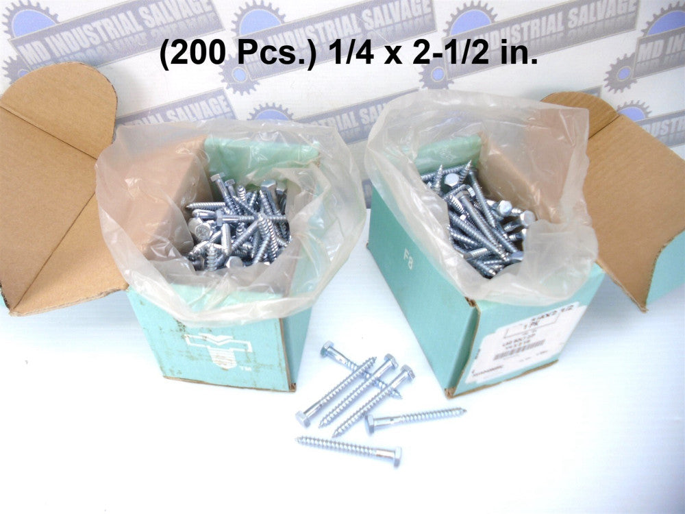 (200 Pcs.) - HEX HEAD LAG SCREWS - 1/4 x 2-1/2 in. Zinc Plated (200 Pcs.) (NEW)