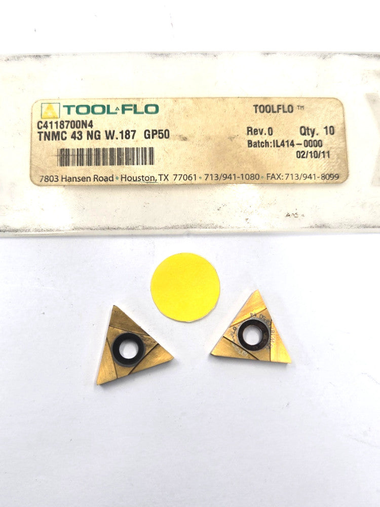 TOOL FLO*TNMC 43 NG W.187 GP50*CARBIDE GROOVING INSERT******LOT OF 2
