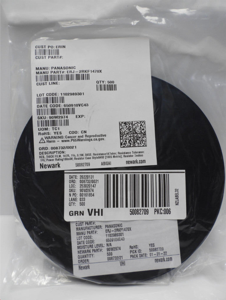 500pcs Panasonic Thick Film Resistors -SMD 0402 147ohms 1% AEC-Q200 ERJ-2RKF1470