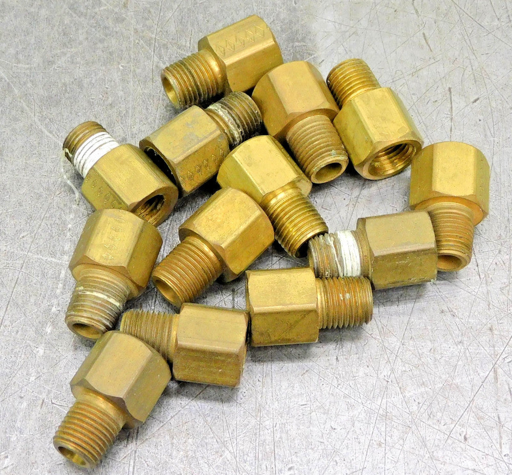 Brass Hex Adapter Pipe Fitting 1/4" NPT Male x Female Lot of Thirteen (13)