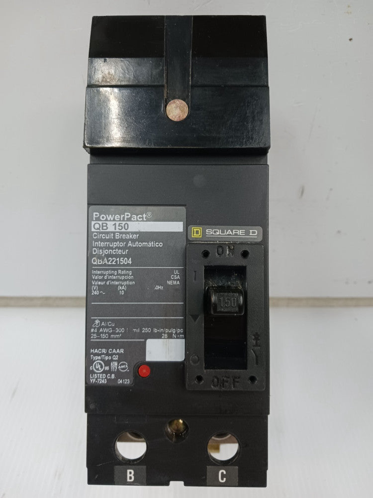 Square D PowerPact 150 Amp I-Line Circuit Breaker 2 Pole 240 VAC 10kA QBA221504