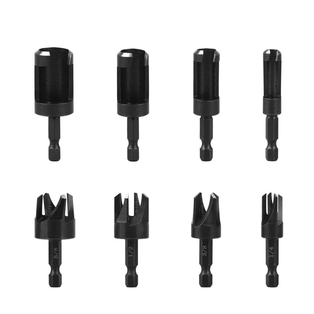 8 x Straight/Tapered 1/4" Hex Quick change shank Wood Plug Cutter Drill Bit
