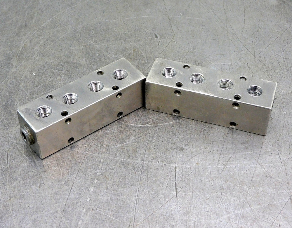Stainless Steel Inline Pneumatic Manifold 6 Port 1/4" & 1/8" NPT Lot of Two (2)