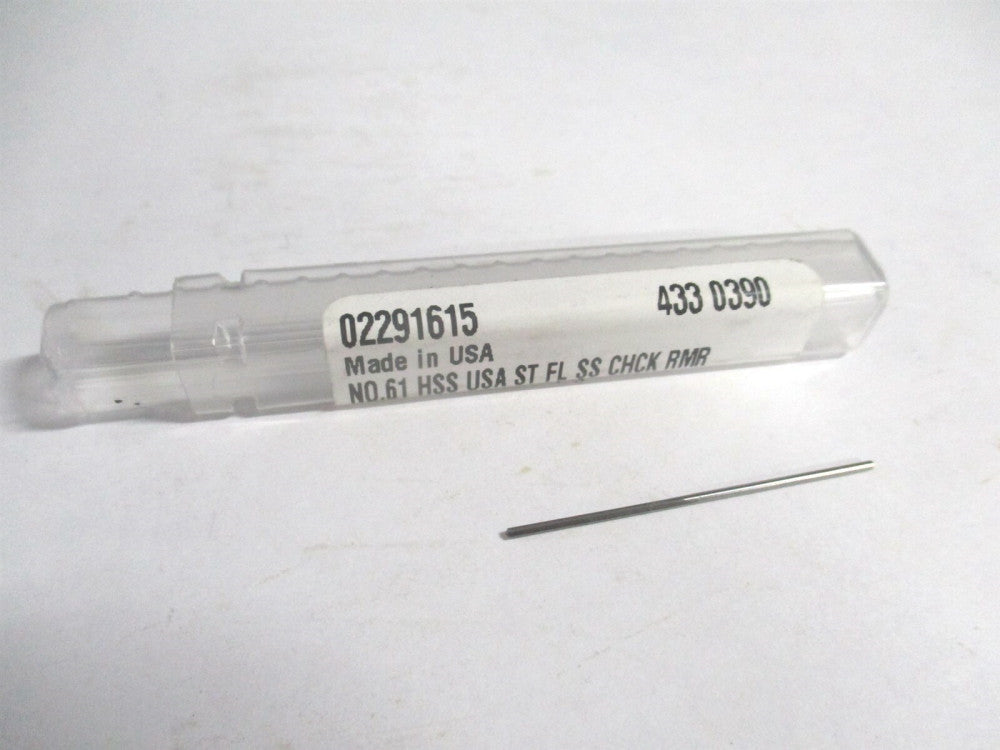 (433-0.0390) #61 1/2" x 1-1/2" OAL HSS 3-Flute Straight Chucking Reamer