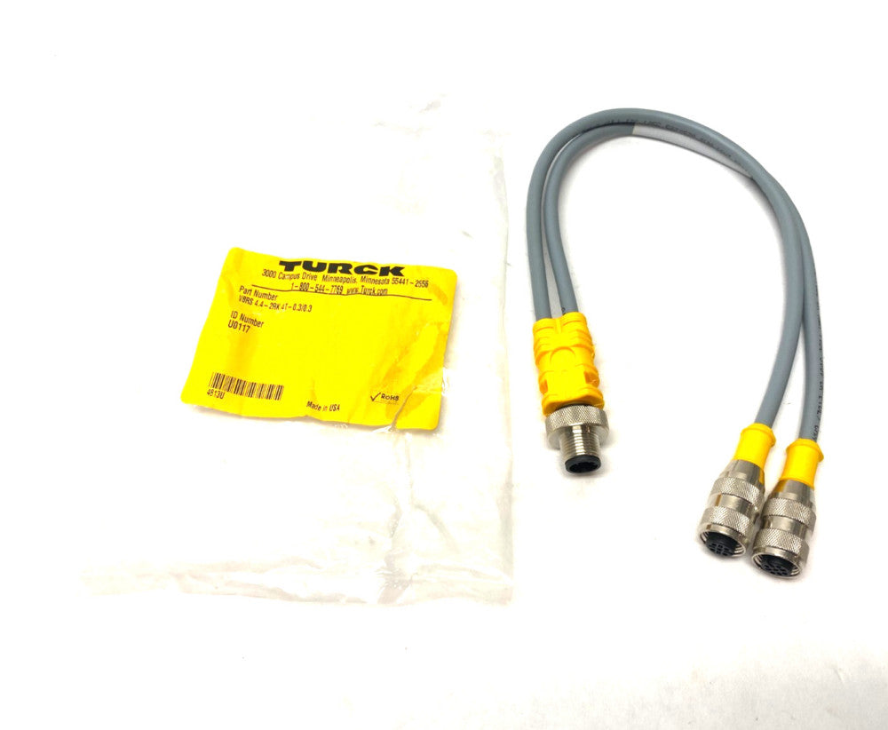 Turck VBRS 4.4-2RK 4T-0.3/0.3 Splitter Cable 2-Branch, M M12 to 2x F M12, U0117