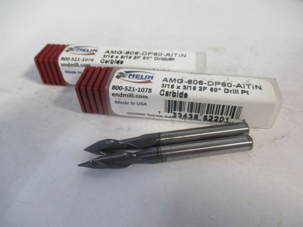 Melin Tool (52201) 3/16 x 5/8 x 3/16" x 2" 2Fl 60° Carbide Drill Mill - Lot of 2