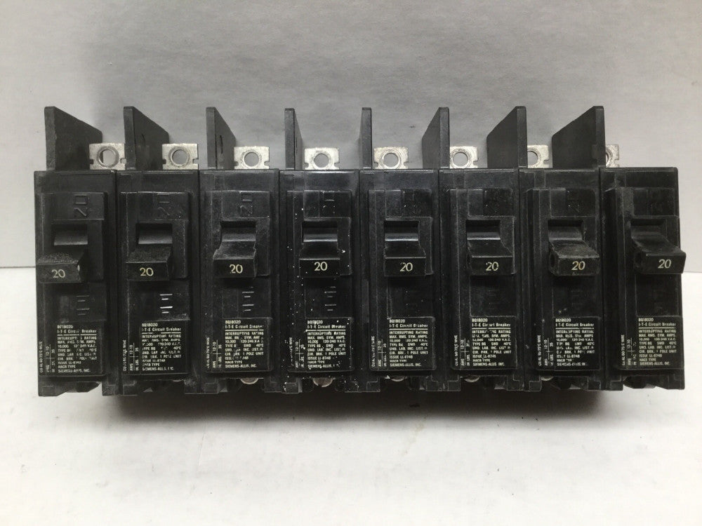 ITE BQ1B020 20 AMP Single Pole Circuit Breaker, Bolt On, 120/240VAC (Lot of 8)