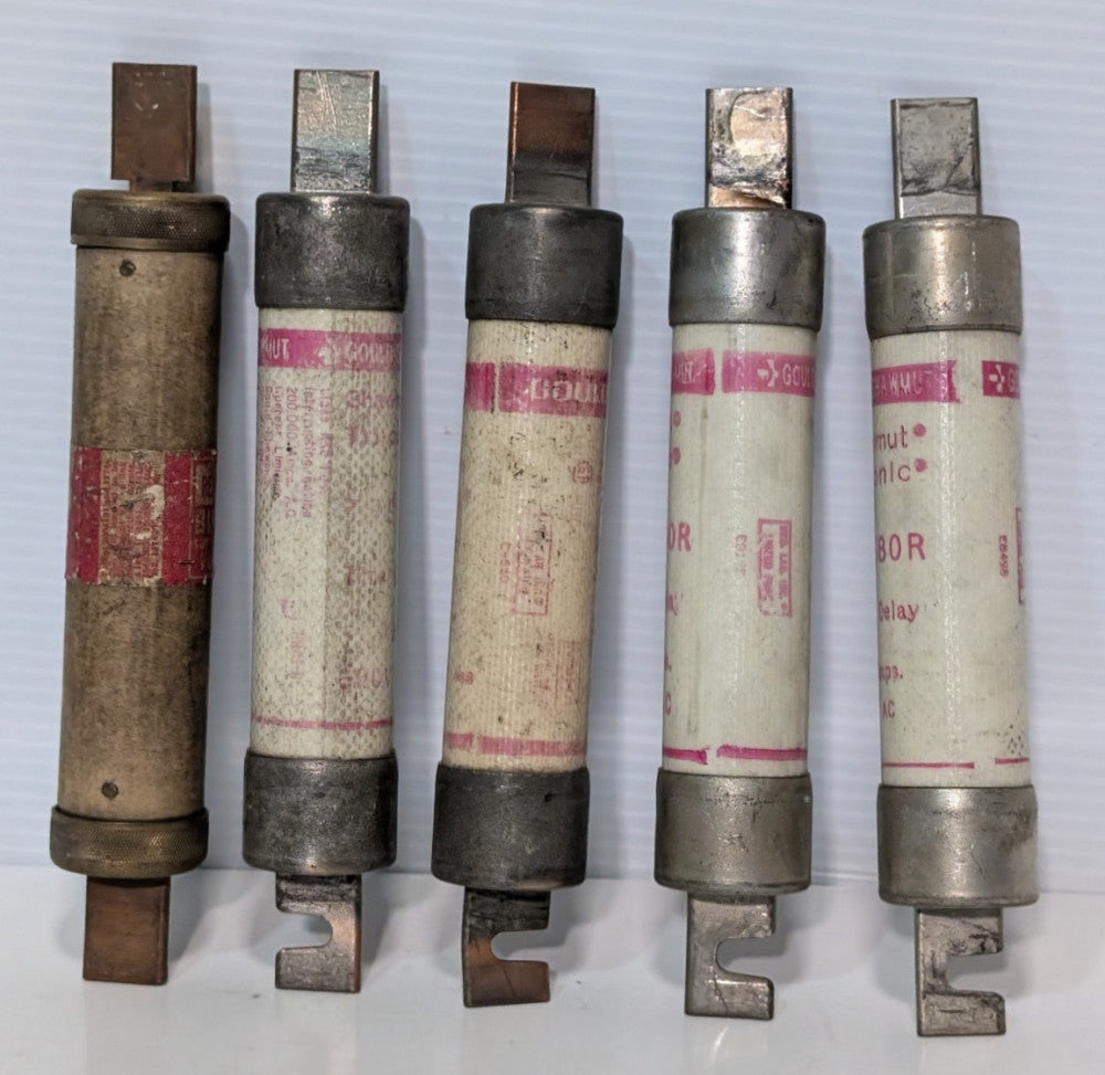 lot of 5: Gould Shawmut Tri-Onic TRS-80R Fuses, Time-Delay, 80 Amps, 600 VAC