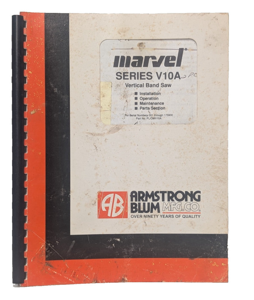 Armstrong Blum Marvel Series V10A Vertical Band Saw Operations & Parts Manual
