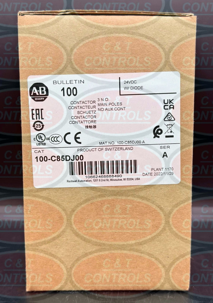 Allen Bradley 100-C85DJ00 3P 85A 24V DC IEC Contactor New In Box USA Stock