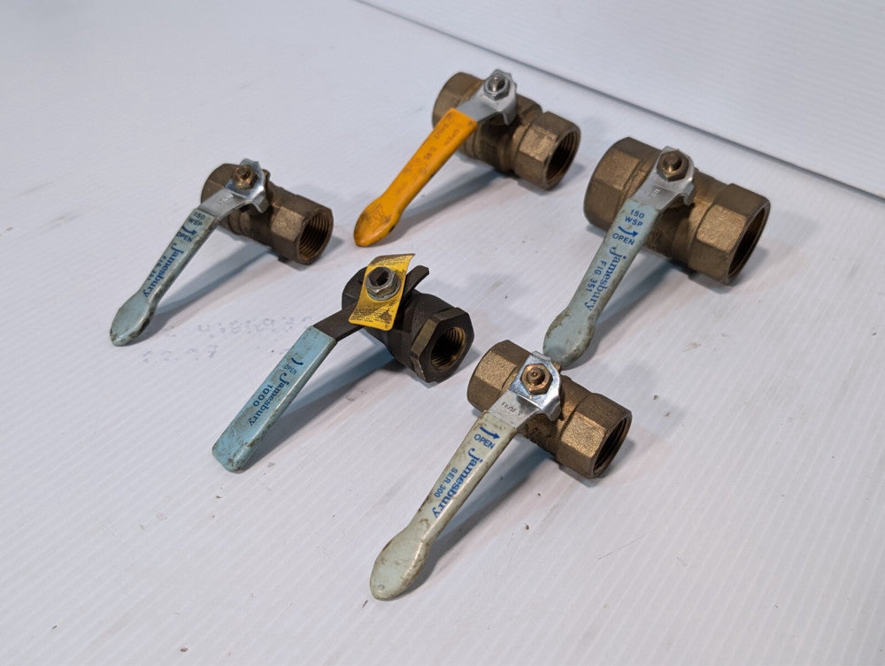 Lot of 5 brass ball valves w/handles as shown: Jamesbury 1000, Ser. 300, Fig.351