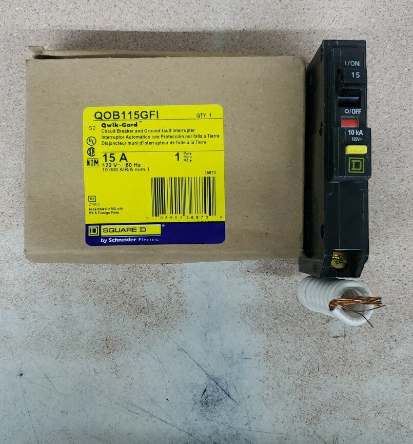 New Take Out Square D QOB115GFI Bolt-on GFCI 15A 1 Pole Circuit Breaker