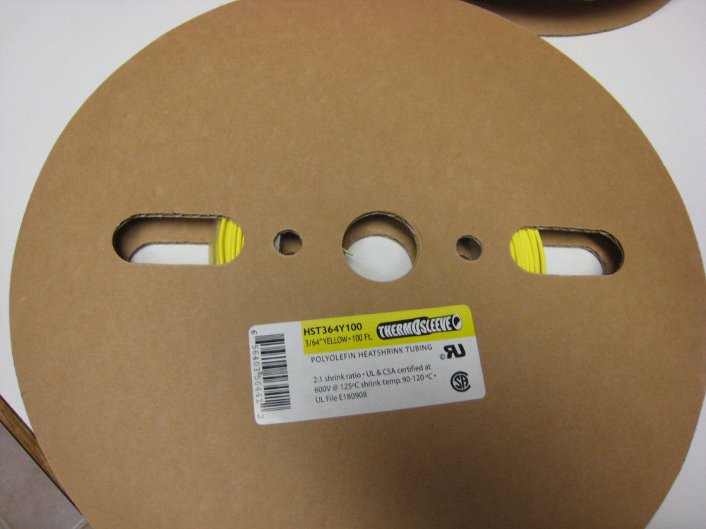 3/64" ID / 2mm ThermOsleeve YELLOW Polyolefin 2:1 Heat Shrink tubing 100' spool