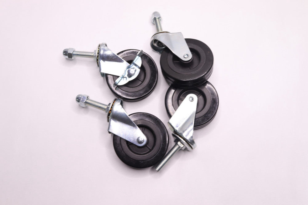 (4-Pk) Hard Rubber Swivel Expanding Stem Caster Set 5" x 1.25" and 3/4"