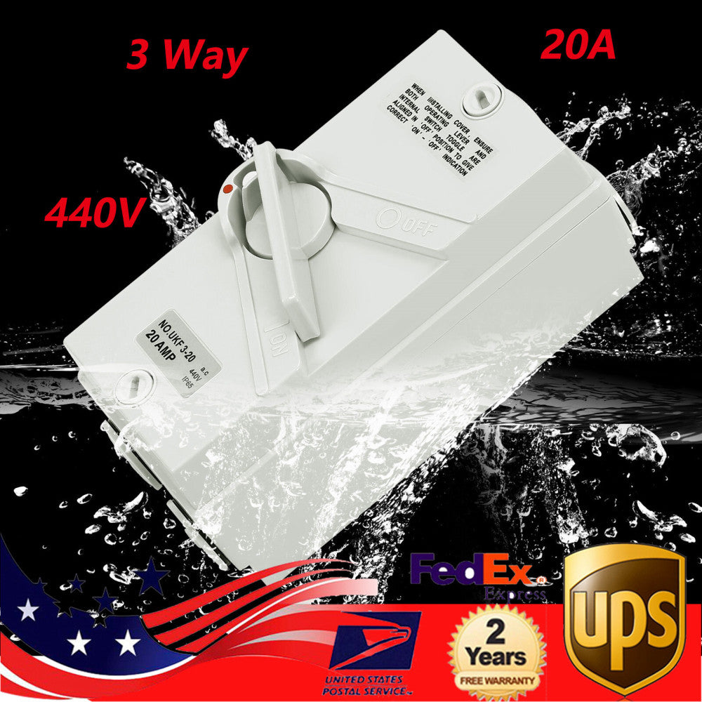 440V 20A 3 Pole Isolation Switch Wall Mounted Safety Isolation Switch Waterproof