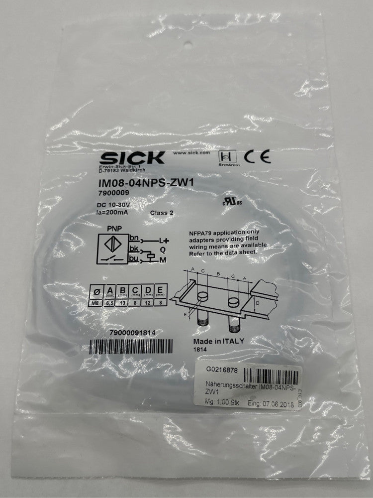 Sick 7900009 Proximity Sensor, IM08-04NPS-ZW1
