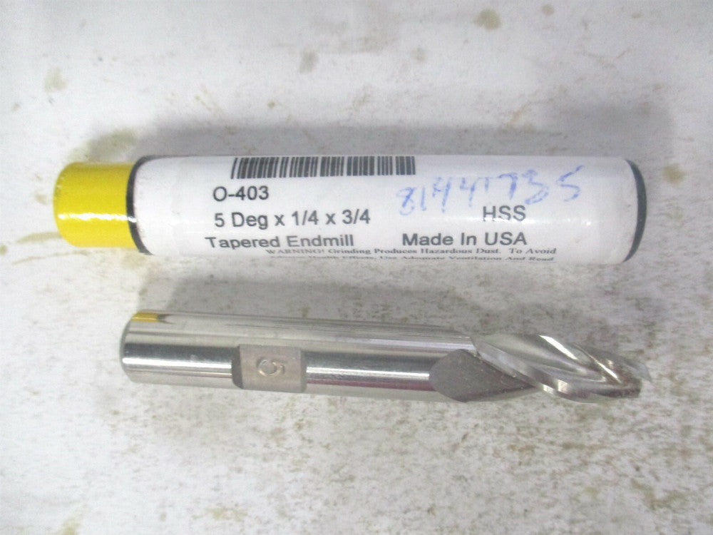 (O-403) 1/4" x 3/4" x 3/8" x 2-1/2" OAL 3-Flute HSS Tapered Square End Mill