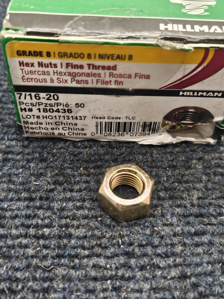 (50 PIECES) Hillman 180436 Grade 8 Hex Nuts, 7/16-Inch by 20-Inch